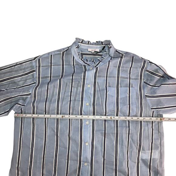 Reiss Avera NWOT Semi-Sheer Metallic Striped Blue Button Down Shirt-size 8 - Picture 10 of 13